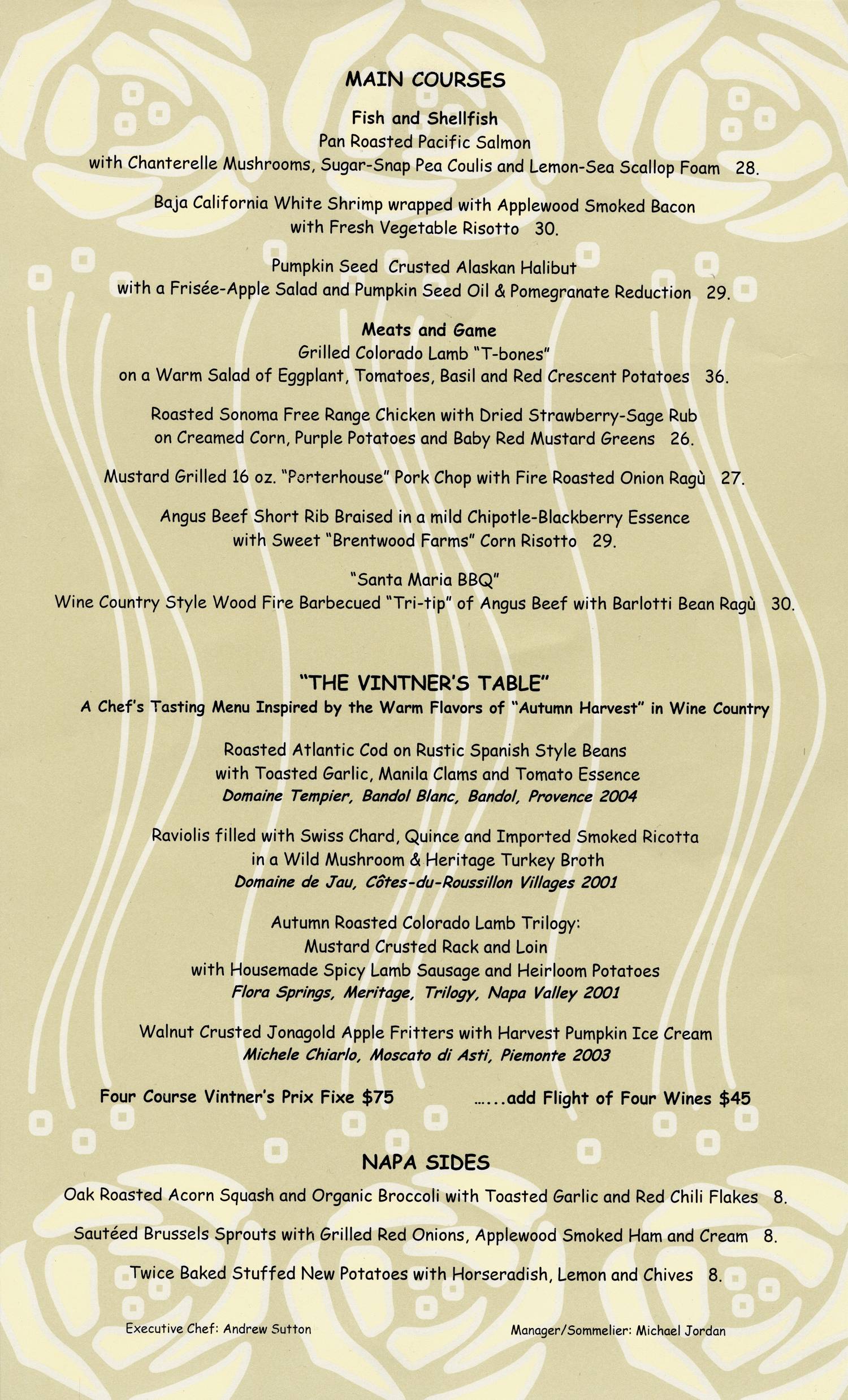 napa rose menu